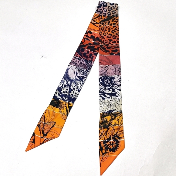 Hermès Orange and Multicolor Leopard Print Twilly - Picture 9 of 11